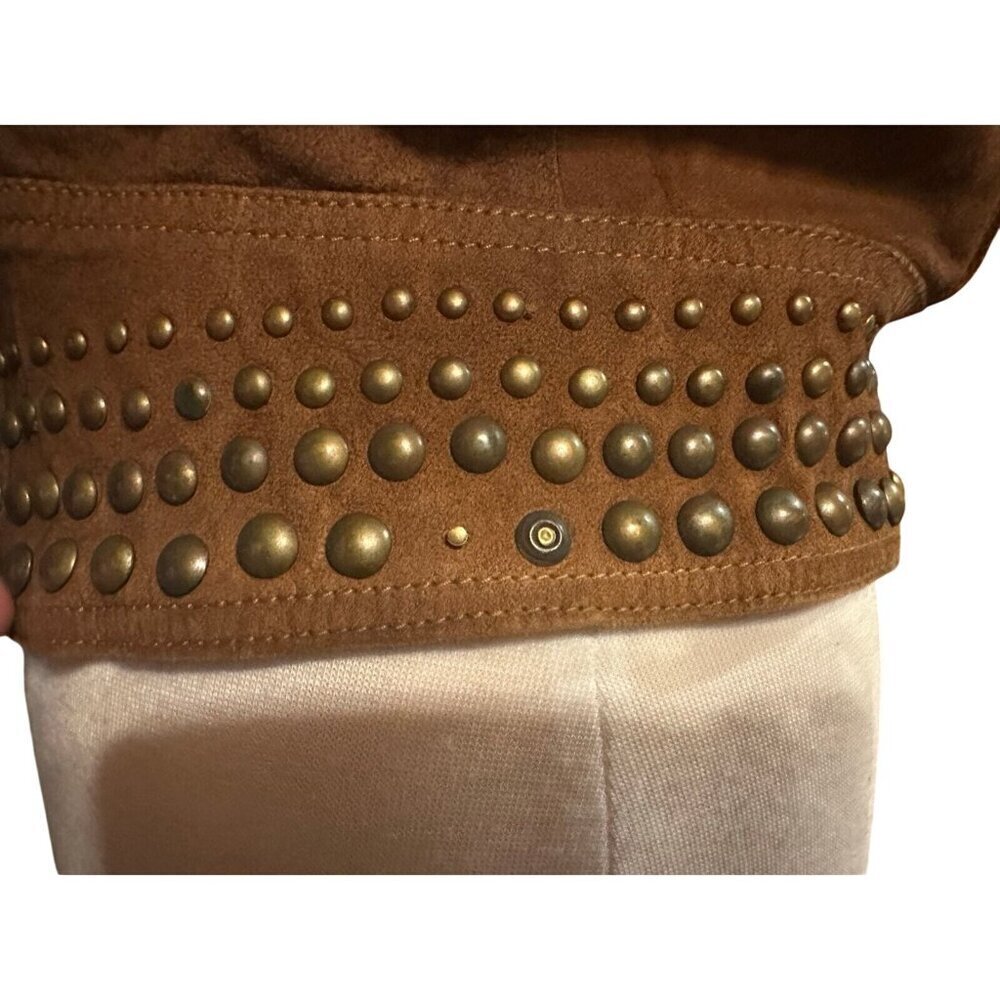 Haute Hippie XS Goat Suede Studded Cognac Leather Moto Vest Jacket MSRP $695 - Picture 6 of 11